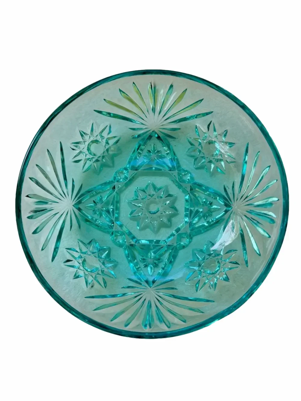 Anchor Hocking Vintage Early American Prescut Aquamarine Blue Glass Bowl Star